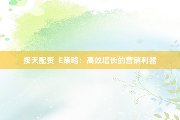 按天配资  E策略：高效增长的营销利器