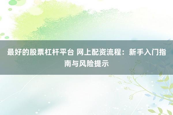 最好的股票杠杆平台 网上配资流程：新手入门指南与风险提示