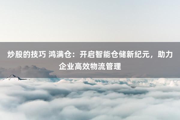炒股的技巧 鸿满仓：开启智能仓储新纪元，助力企业高效物流管理